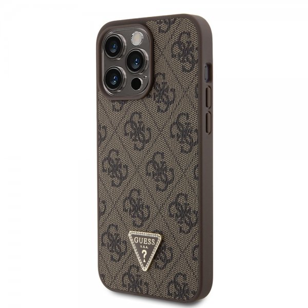 Guess iPhone 15 Pro Max Kuori 4G Metal Triangle Strass Ruskea