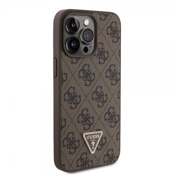 Guess iPhone 15 Pro Max Kuori 4G Metal Triangle Strass Ruskea
