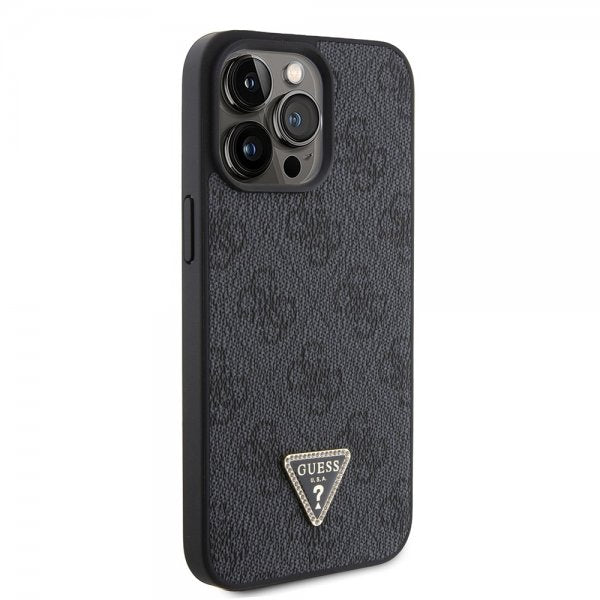 Guess iPhone 15 Pro Max Kuori Metal Logo Strass Crossbody Strap Musta