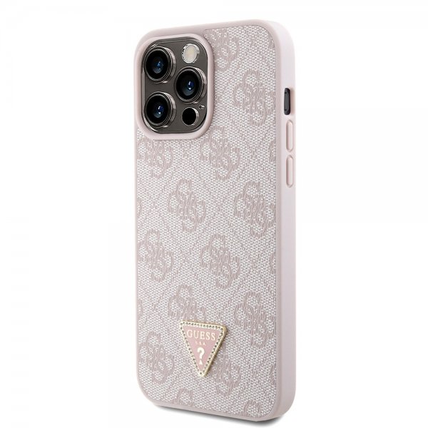 Guess iPhone 15 Pro Max Kuori Metal Logo Strass Crossbody Strap Ruusu