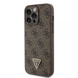 Guess iPhone 15 Pro Max Kuori Metal Logo Strass Crossbody Strap Ruskea