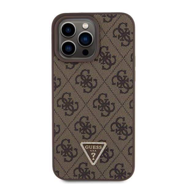 Guess iPhone 15 Pro Max Kuori Metal Logo Strass Crossbody Strap Ruskea
