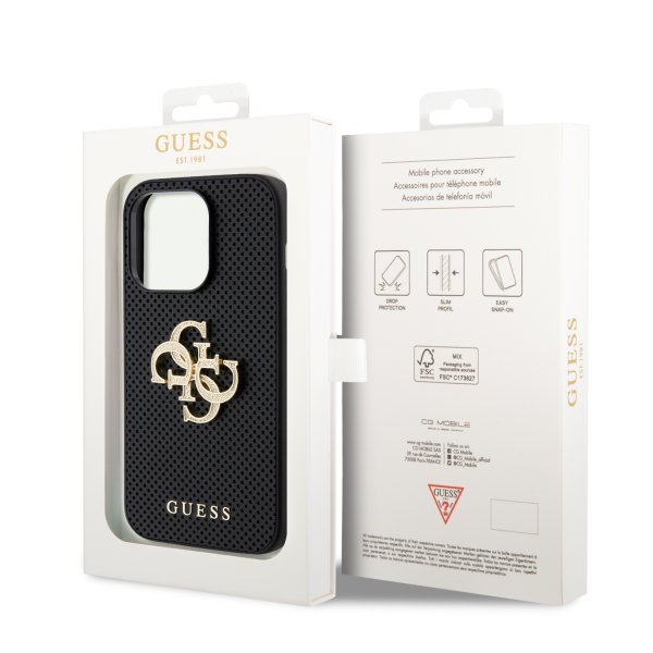 Guess iPhone 15 Pro Max Kuori Perforated Glitter Musta