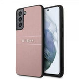 Guess Samsung Galaxy S21 FE Kuori Saffiano Metal Logo Roosa