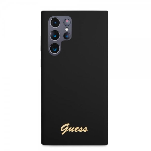 Guess Samsung Galaxy S22 Ultra Suojakuori Script Metal Logo Musta