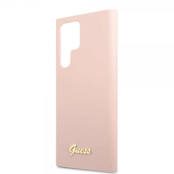 Guess Samsung Galaxy S22 Ultra Suojakuori Script Metal Logo Vaaleanpunainen