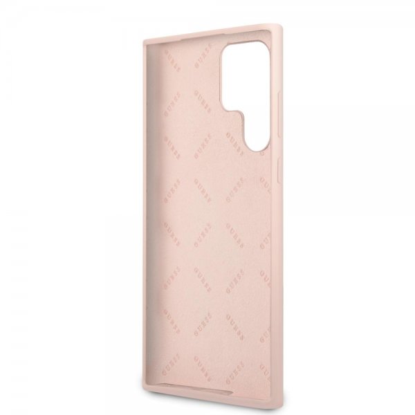 Guess Samsung Galaxy S22 Ultra Suojakuori Script Metal Logo Vaaleanpunainen