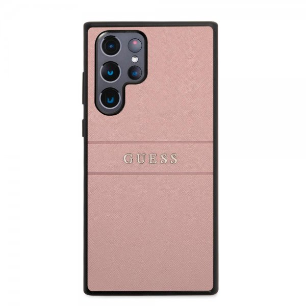 Guess Samsung Galaxy S22 Ultra Suojakuori Saffiano Metal Logo Ruusu