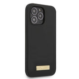 Guess iPhone 13 Pro Max kuori silikoninen metallilevy MagSafe musta