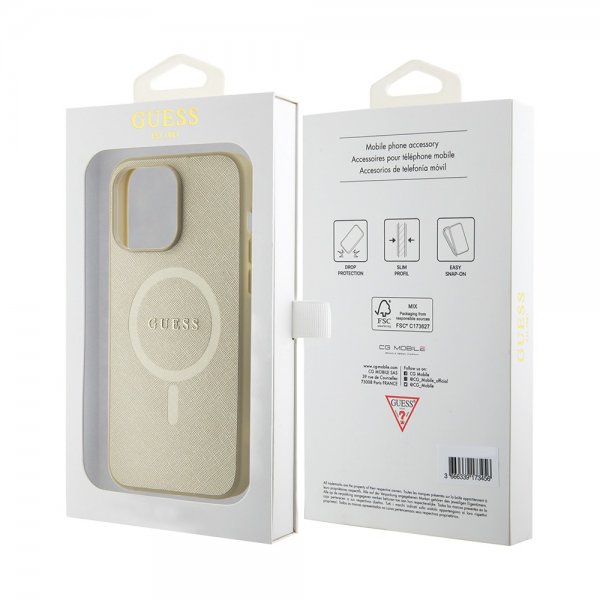 Guess iPhone 15 Pro Max Saffiano MagSafe -suojakuori, beige