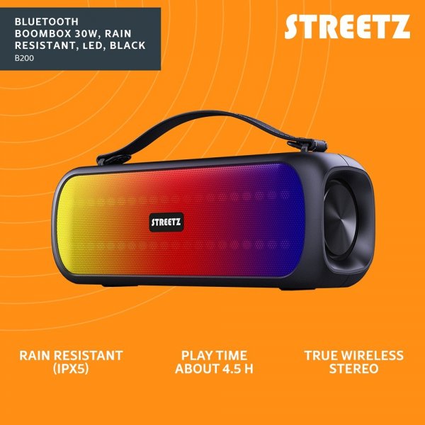 Streetz Kaiutin B200 Bluetooth Boombox -kaiutin musta