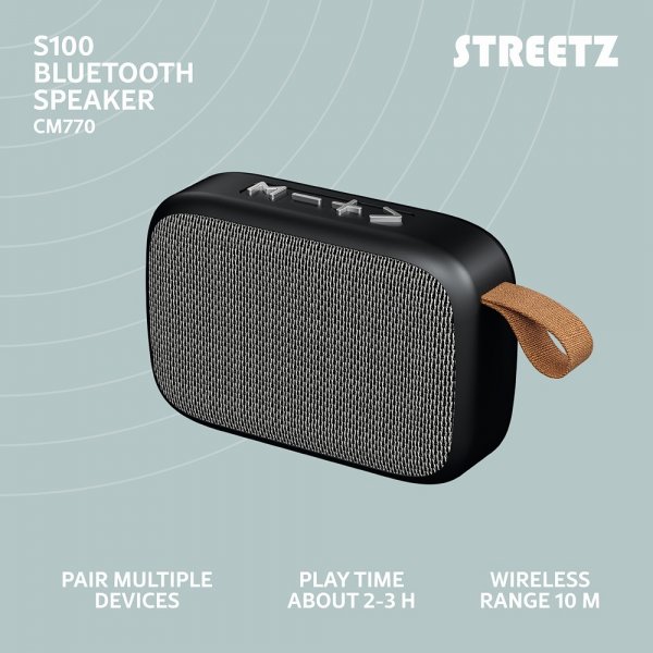 Streetz Kaiutin S100 Kannettava kompakti Bluetooth-kaiutin Musta