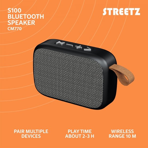 Streetz Kaiutin S100 Kannettava kompakti Bluetooth-kaiutin Musta