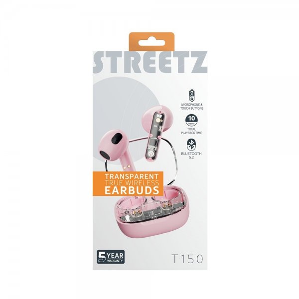 Streetz Kuulokkeet T150 Läpinäkyvät Langattomat Nappikuulokkeet Vaaleanpunainen
