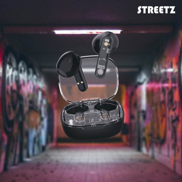 Streetz Kuulokkeet T150 Läpinäkyvät Täysin Langattomat Nappikuulokkeet Musta