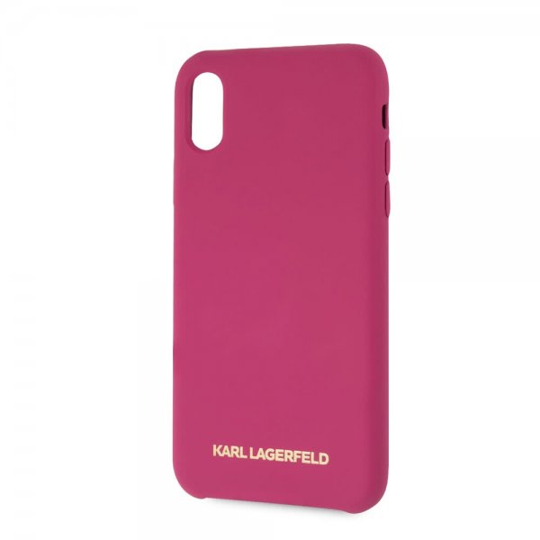 Karl Lagerfeld iPhone X/Xs -kuori, silikonia, Lagerfeld Gold Logo Magenta