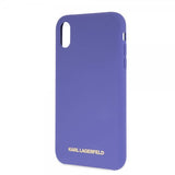 Karl Lagerfeld iPhone Xr -kuori, silikonia, Lagerfeld Gold Logo, violetti