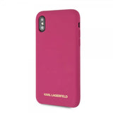Karl Lagerfeld iPhone X/Xs -kuori, silikonia, Lagerfeld Gold Logo Magenta