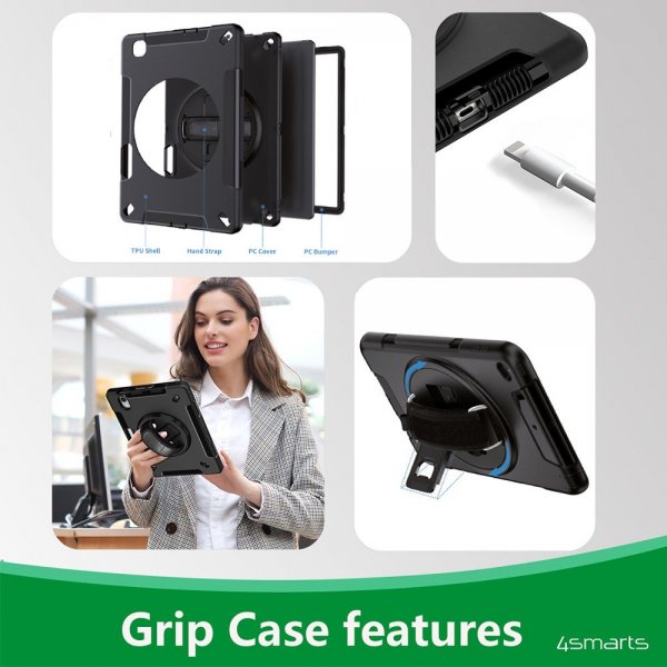 4smarts iPad 10.2 (gen 7/8/9) Suojakuori Rugged Case Grip Musta