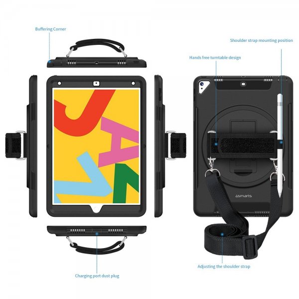 4smarts iPad 10.2 (gen 7/8/9) Suojakuori Rugged Case Grip Musta