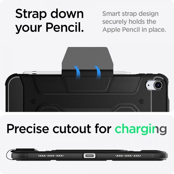 Spigen iPad 10.9 (10. sukupolvi)/iPad 11 (A16) Rugged Armor Pro -suojakuori, musta