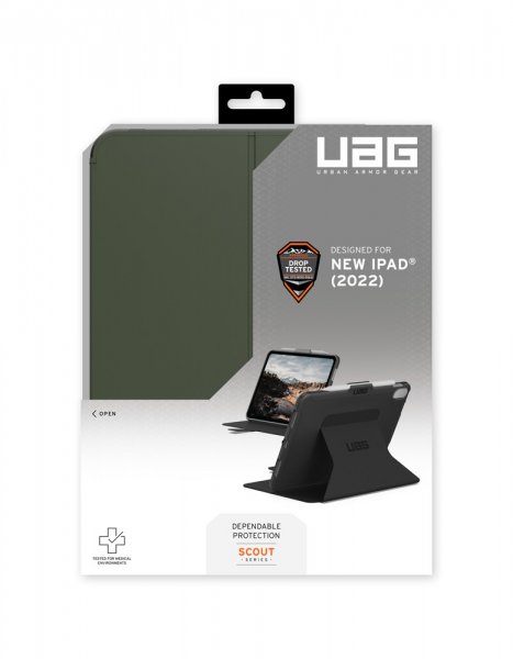 Urban Armor Gear (UAG) iPad 10.9 (10. sukupolvi)/iPad 11 (A16) Scout Folio -kotelo, musta/oliivi
