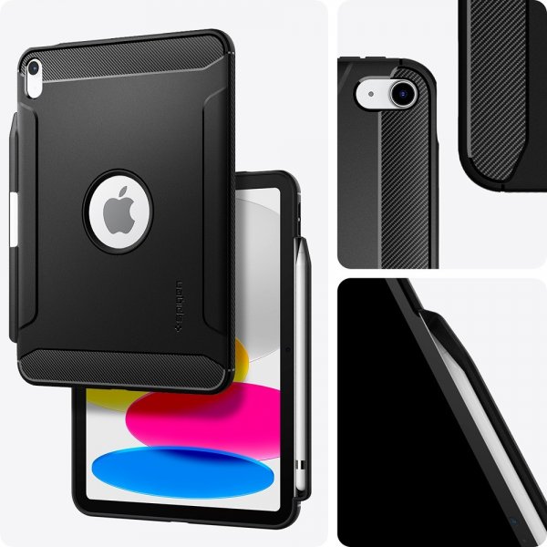 Spigen iPad 10.9 (10. sukupolvi)/iPad 11 (A16) Rugged Armor -suojakuori, mattamusta