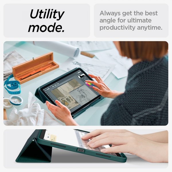 Spigen iPad Air 11 (M2/M3/M4) -suojakotelo, Urban Fit, Midnight Green