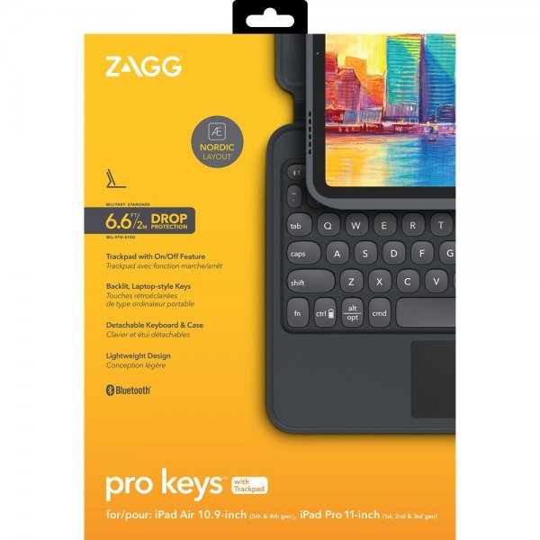 ZAGG iPad Air 10.9/iPad Pro 11 Kotelo ja näppäimistö Pro Keys Trackpad Nordic Charcoal