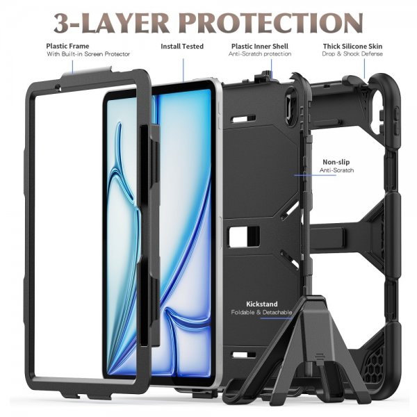 iPad Air 11 (M2/M3/M4) Suojakuori Heavy Duty Armor Musta