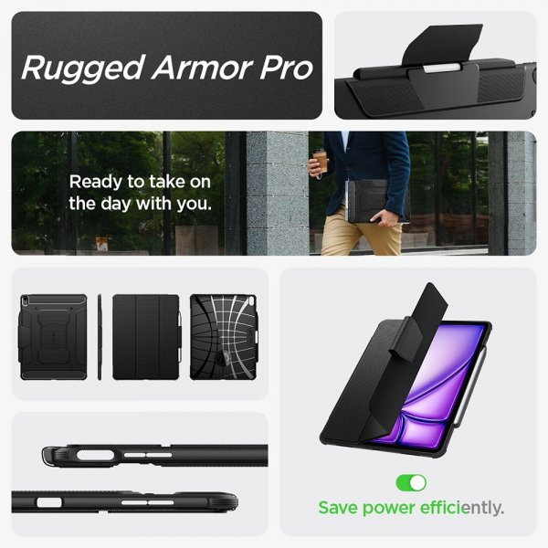 Spigen iPad Air 13 (M2/M3/M4) Suojakuori Rugged Armor Pro Musta