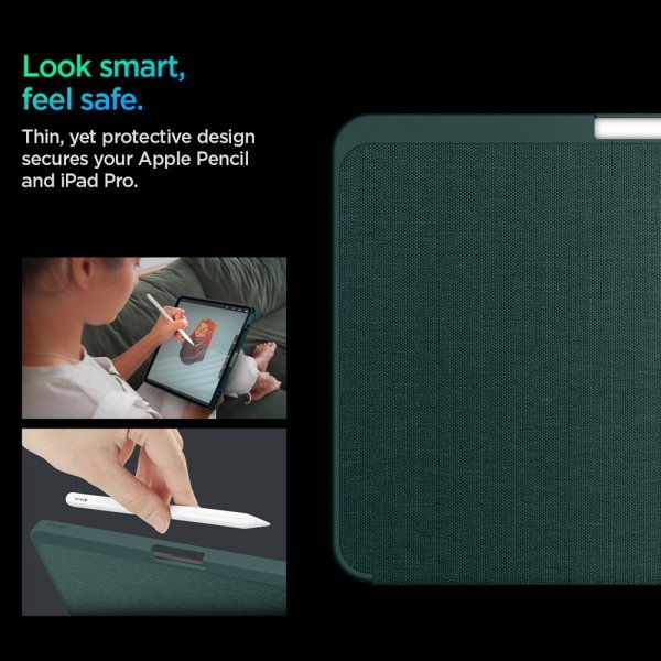 Spigen iPad Pro 11 (M4/M5) Urban Fit -suojakotelo, Midnight Green
