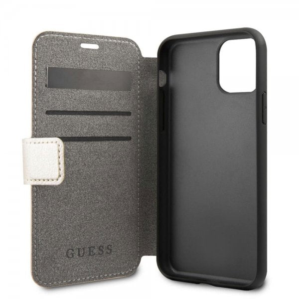 Guess iPhone 11 -suojakotelo, nahkatekstuuri, kulta