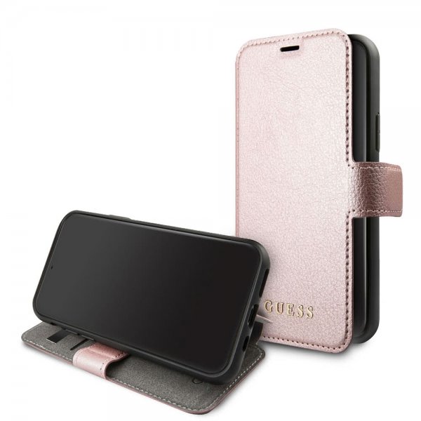 Guess iPhone 11 Pro Max -kotelo, nahkakuvio, ruusukulta