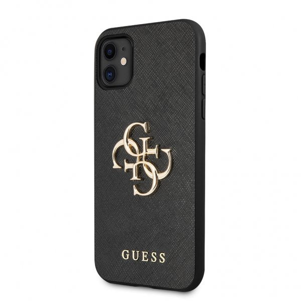 Guess iPhone 11 -suojakuori 4G Logo Saffiano, musta