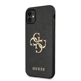Guess iPhone 11 -suojakuori 4G Logo Saffiano, musta