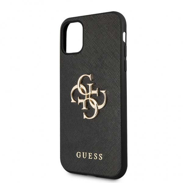 Guess iPhone 11 -suojakuori 4G Logo Saffiano, musta