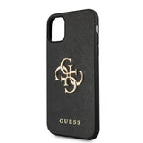 Guess iPhone 11 -suojakuori 4G Logo Saffiano, musta