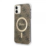 Guess iPhone 11 -suojakuori 4G Pattern MagSafe, ruskea