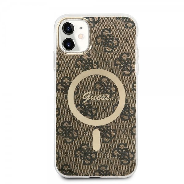Guess iPhone 11 -suojakuori 4G Pattern MagSafe, ruskea