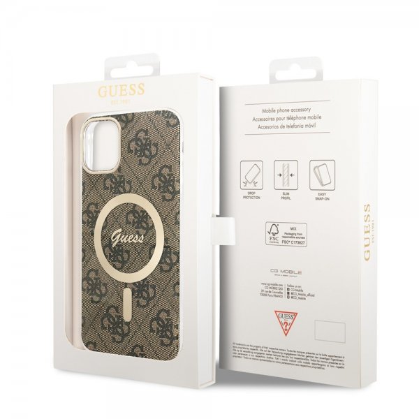 Guess iPhone 11 -suojakuori 4G Pattern MagSafe, ruskea