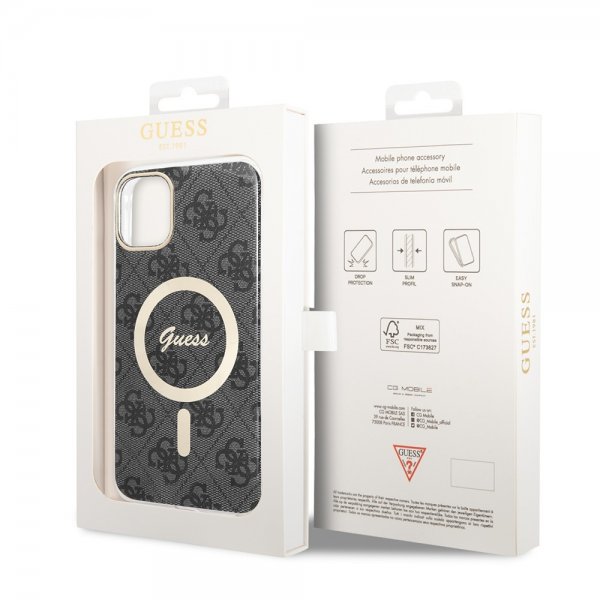 Guess iPhone 11 -kuoret 4G Pattern MagSafe, musta