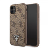 Guess iPhone 11 -suojakuori Double Cardslot Metal Triangle, ruskea
