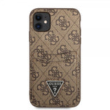 Guess iPhone 11 -suojakuori Double Cardslot Metal Triangle, ruskea
