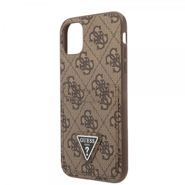 Guess iPhone 11 -suojakuori Double Cardslot Metal Triangle, ruskea