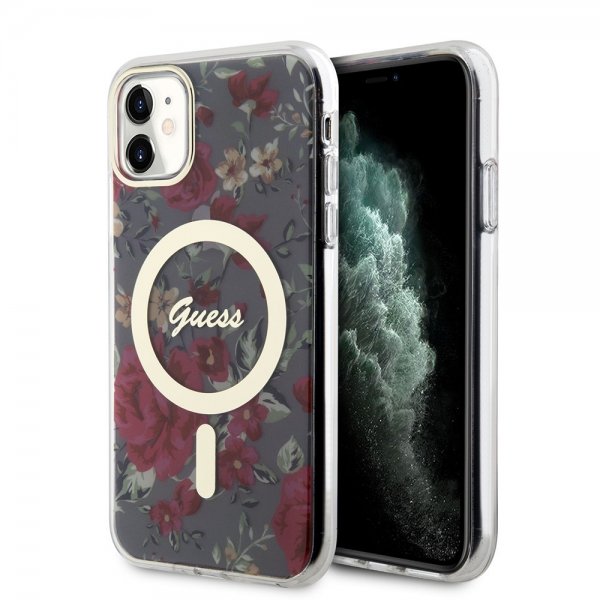 Guess iPhone 11 -suojakuori Flower MagSafe Kaki