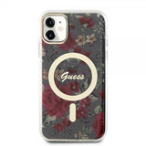 Guess iPhone 11 -suojakuori Flower MagSafe Kaki