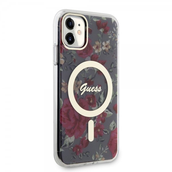 Guess iPhone 11 -suojakuori Flower MagSafe Kaki
