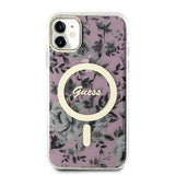 Guess iPhone 11 -suojakuori Flower MagSafe, pinkki