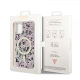 Guess iPhone 11 -suojakuori Flower MagSafe, pinkki